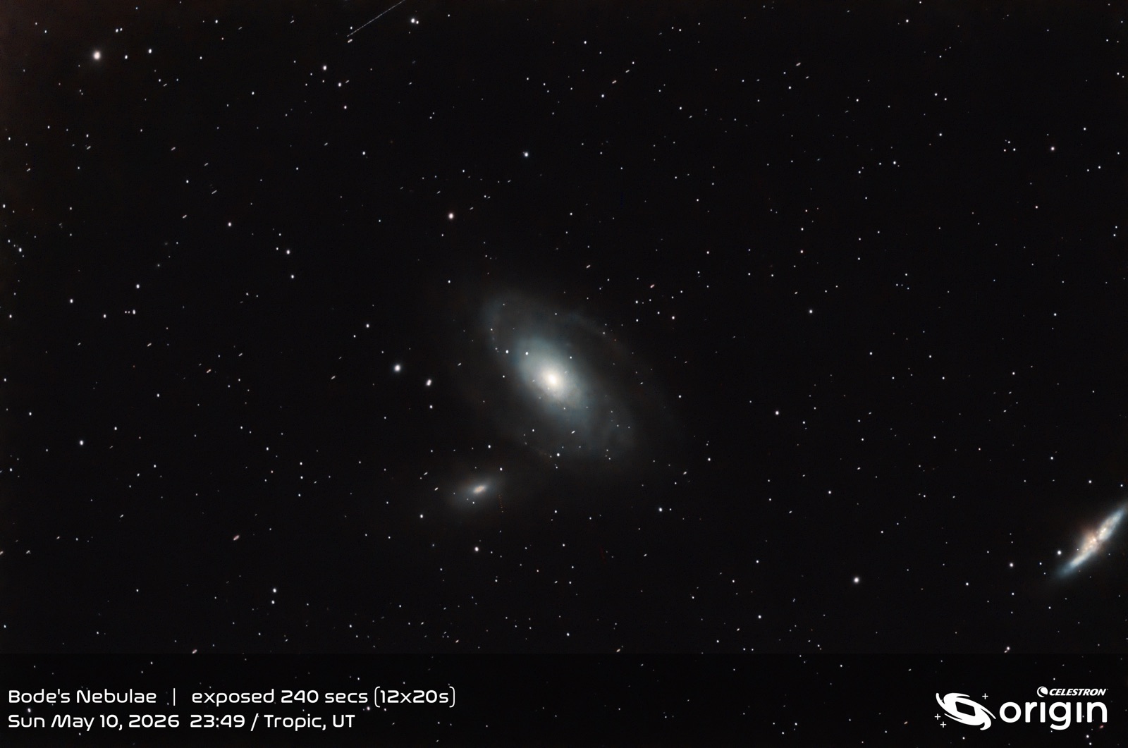 Bode's Galaxies (M81 and M82) captured during a Bryce Canyon Stargazing tour — actual deep-sky image from the tour site near Tropic, Utah